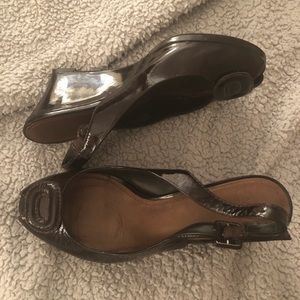 Clarks wedge brown patent leather heels